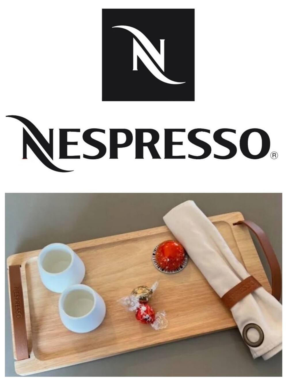 Nespresso Brown Leather Handle with Embossed Logo